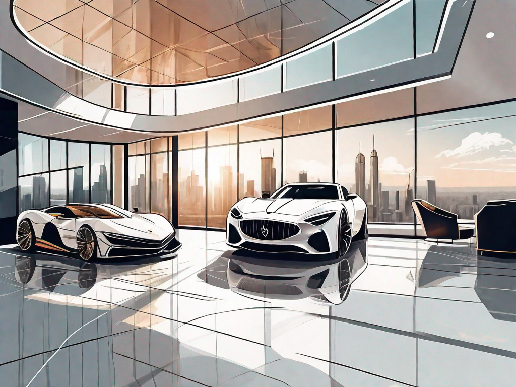 A luxurious office with a panoramic view of the cityscape